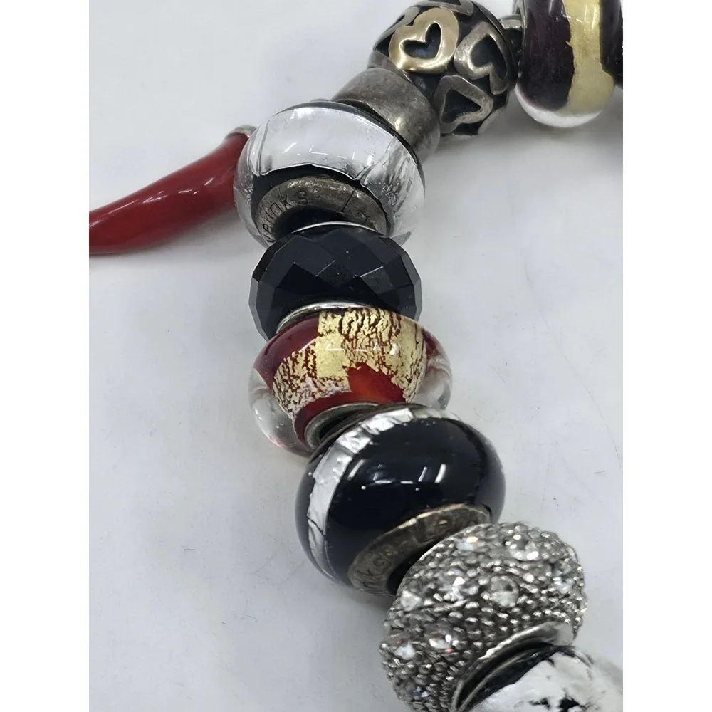 Trollbeads‎ LAA 925 Silver Fish Lock Bracelet Murano Glass Red Cornicello Charm